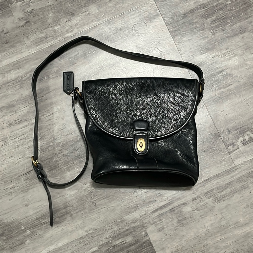 Vintage Coach Black Pebbled Leather Bucket Bag